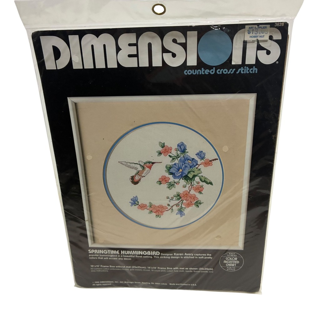 Dimensions Springtime Hummingbird Counted Cross Stitch Kit 3628 Karen Avery 1986